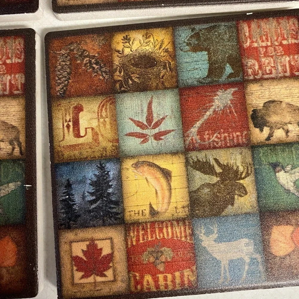 Lodge 16 Patch coasters by Stephanie Marrott ceramic tiles with cork backing #16